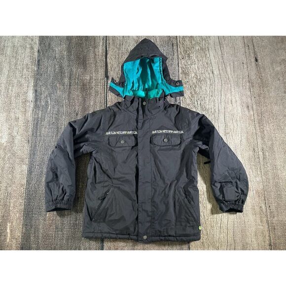 Burton Snowboard Ski Jacket Girls Large Black Hooded Sherpa lined - Picture 1 of 11